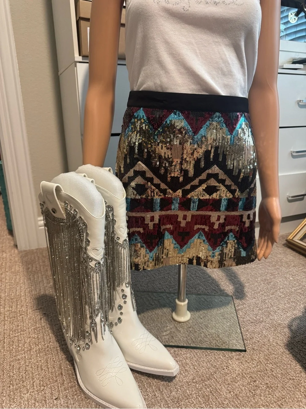Sequin Tribal-Pattern Mini Skirt - Metallic Multi by Indree Blue